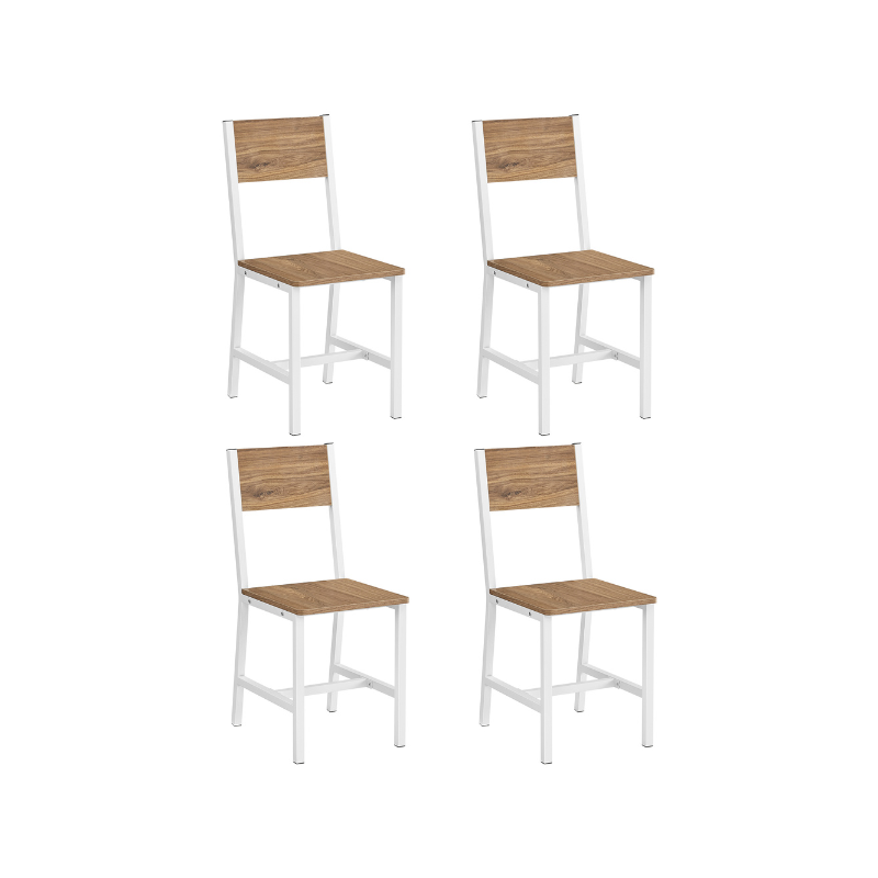 Dining Chair Set of 2 - Rustic Wood Chairs with Metal Steel Frame - Wheat Brown, Cloud White