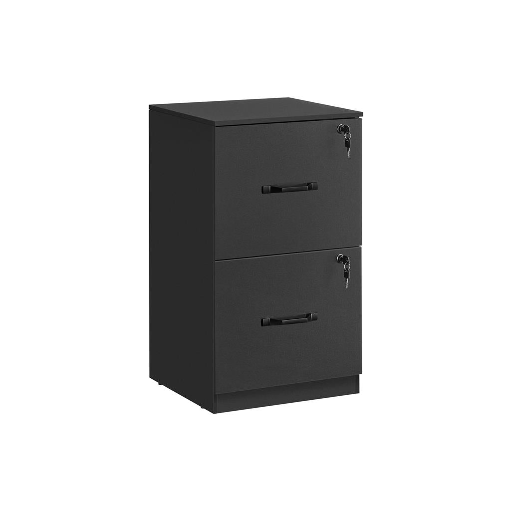 2 Drawers File Cabinet with Lock - Printer Stand - Rustic Brown and Ink Black - Ink Black