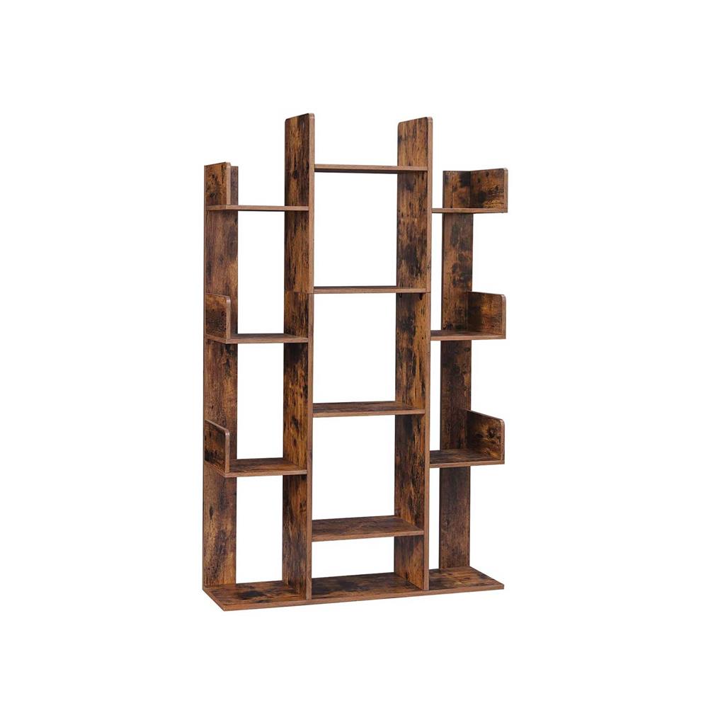 Tree-Shaped Bookcase with 13 Storage Shelves - Rustic Brown