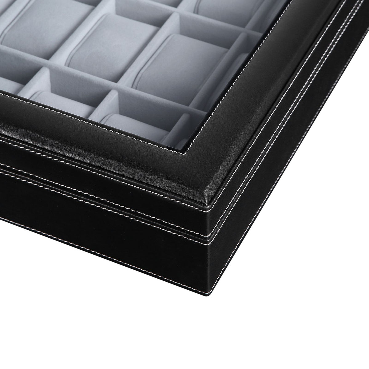 24-Slot Lockable Watch Storage Box with Glass Lid