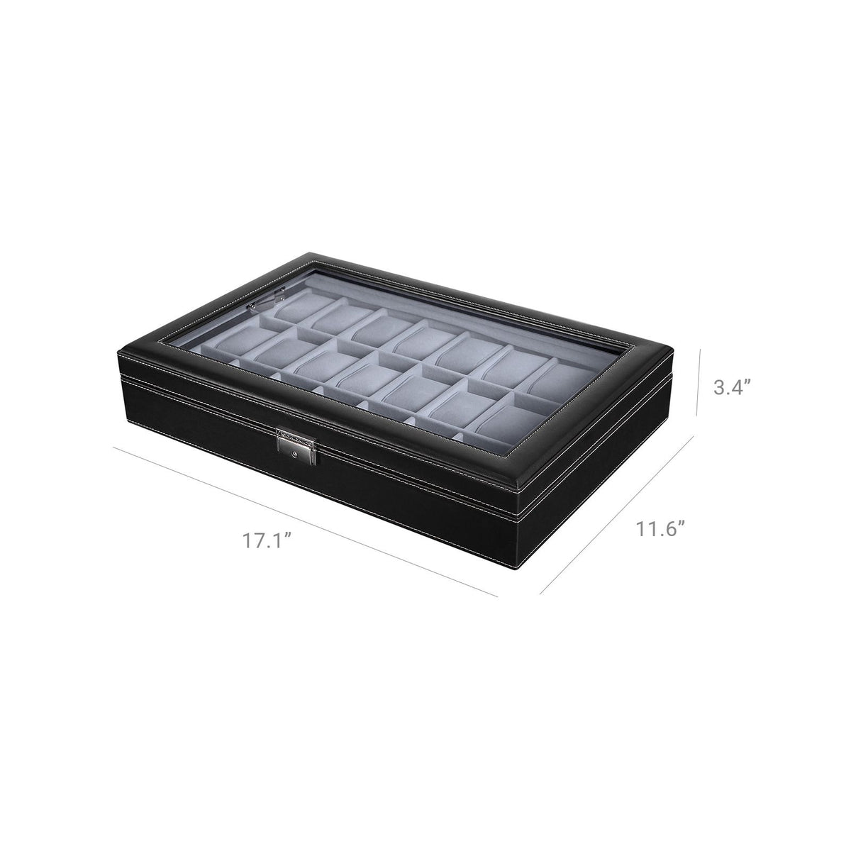 24-Slot Lockable Watch Storage Box with Glass Lid