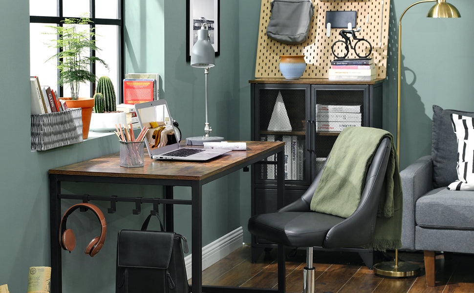 Computer Desk - Office Desk with 8 Hooks - for Study - Home Office - Easy Assembly - Industrial Design - 47.2 x 23.6 x 29.5 Inches - Rustic Brown