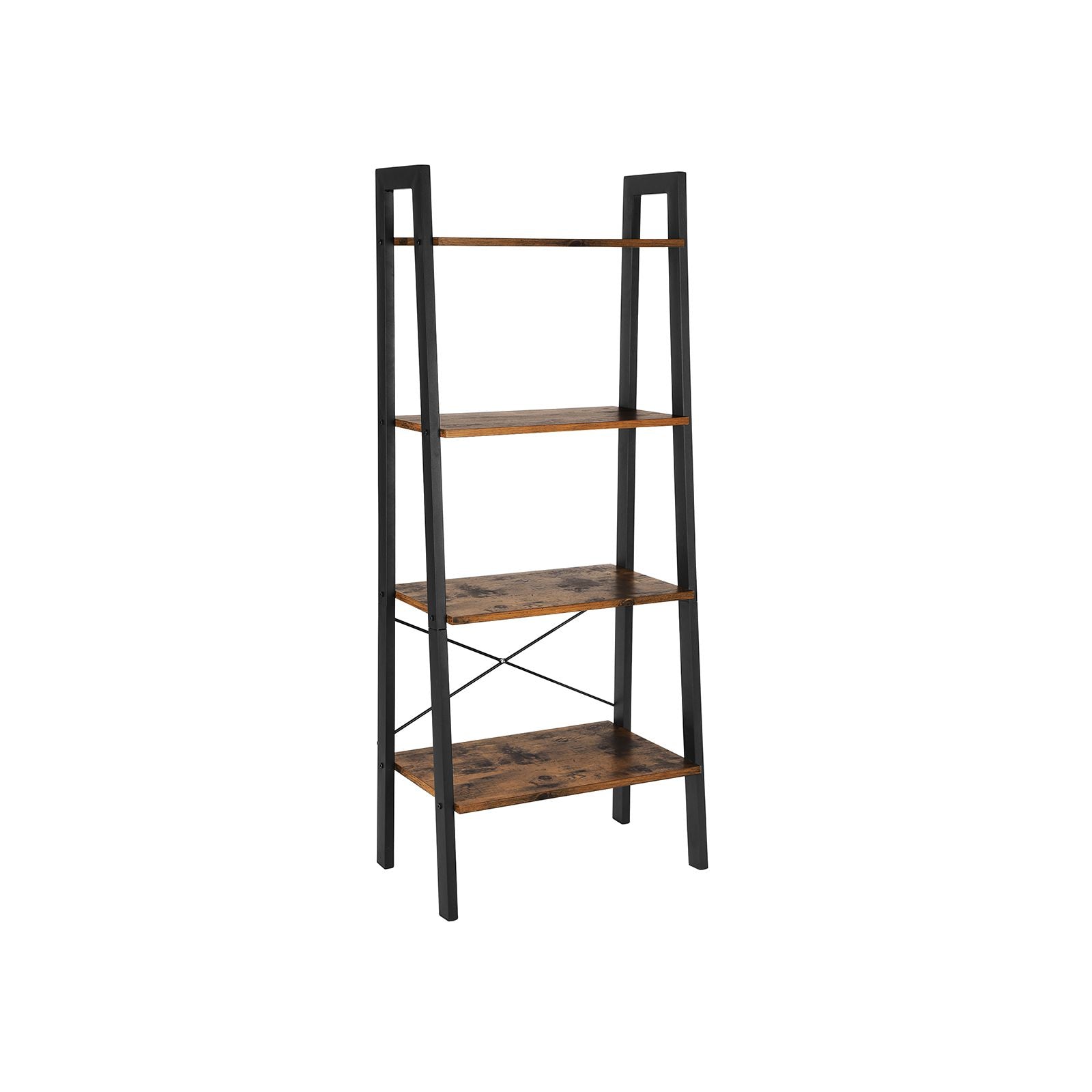 4-Tier Ladder Shelf with Steel Frame - Rustic Brown, Black
