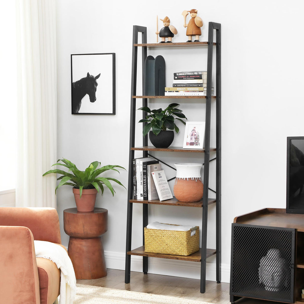 5 Tiers Ladder Shelf with Steel Frame