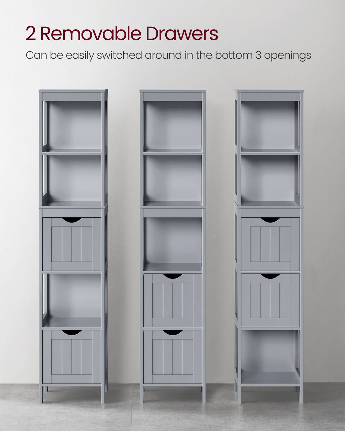 Bathroom Floor Cabinet with 2 Removable Drawers - Dove Grey