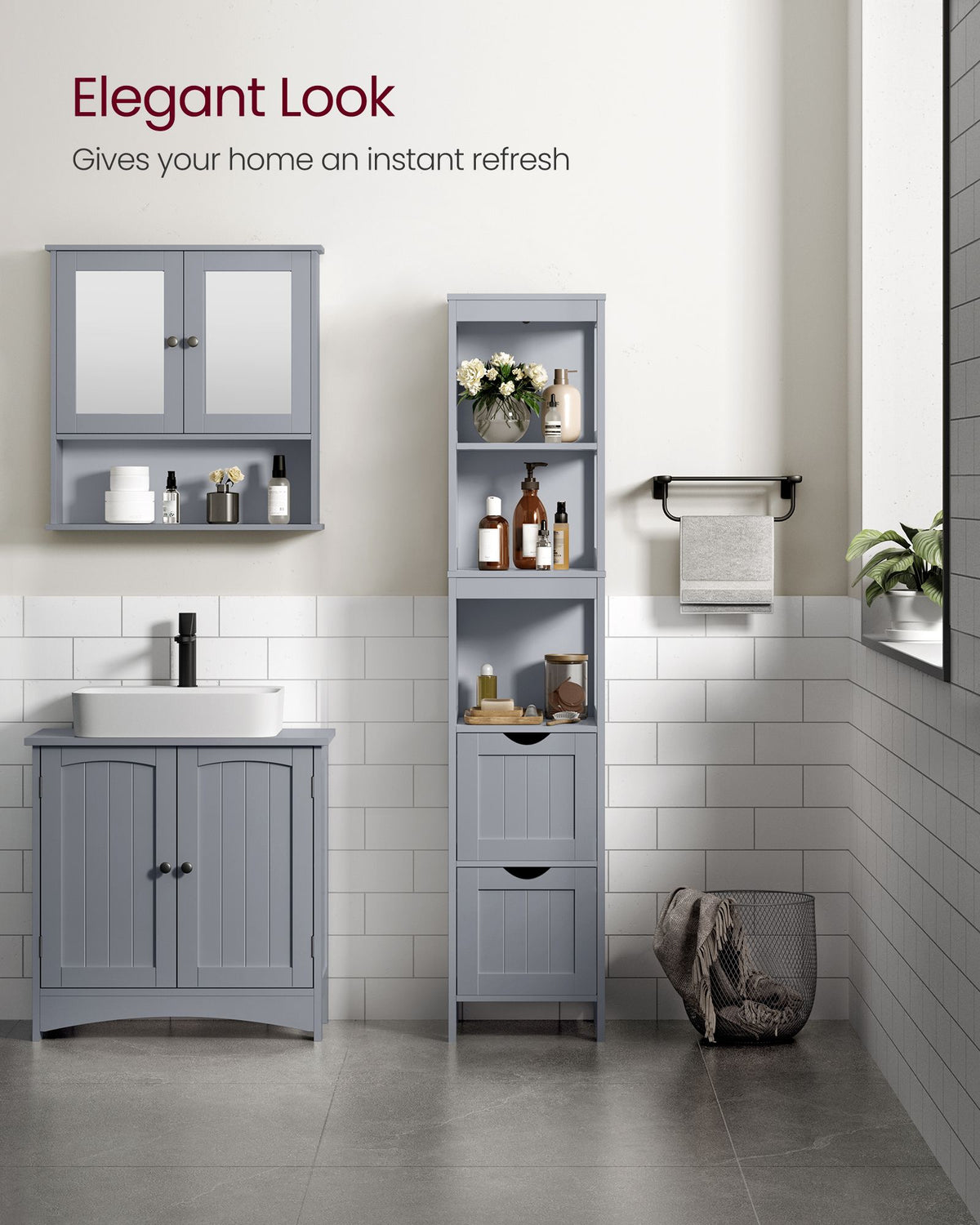 Bathroom Floor Cabinet with 2 Removable Drawers - Dove Grey