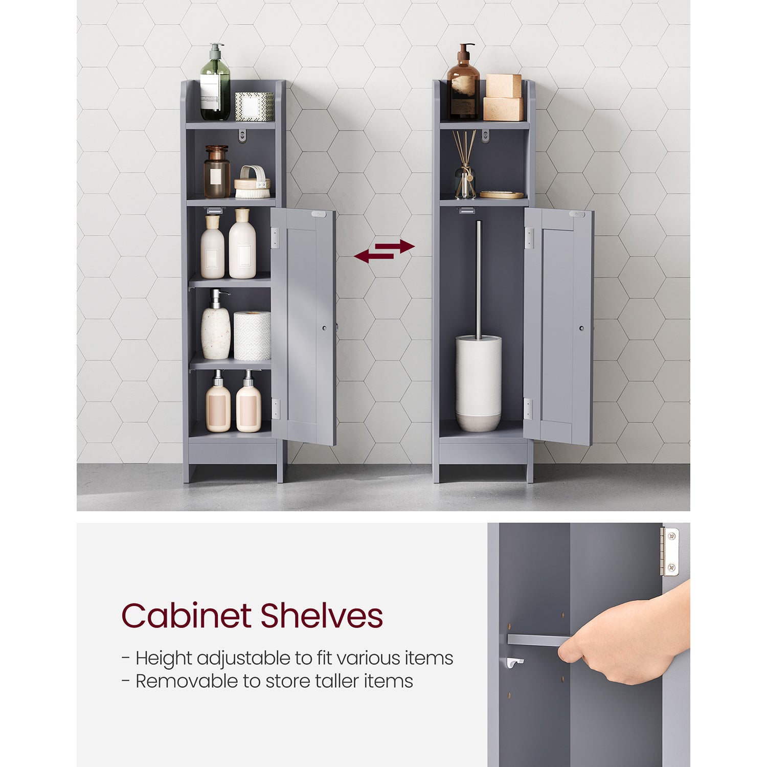 Small Bathroom Storage Corner Floor Cabinet with Door and Shelves - Mystic Gray