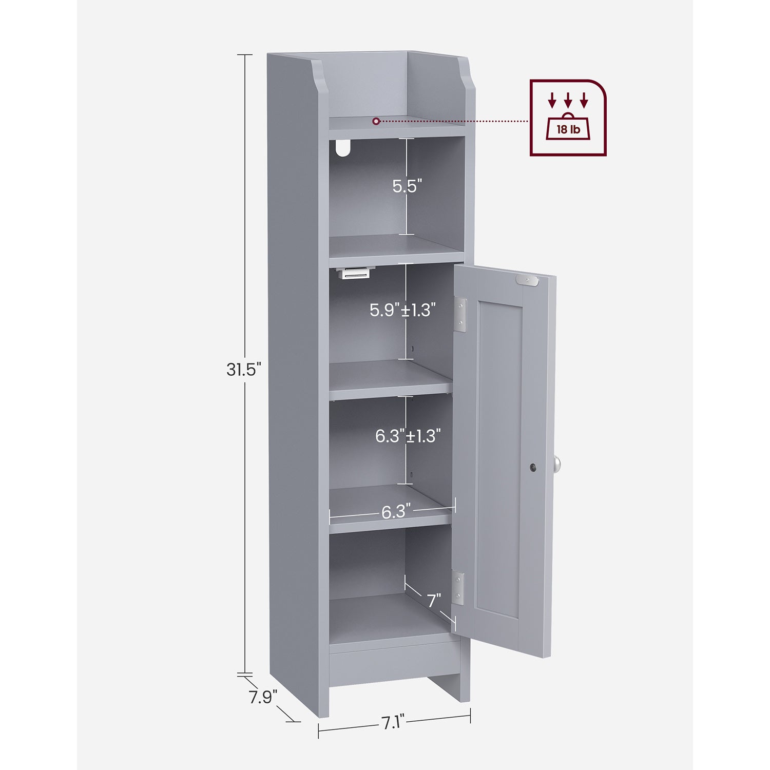 Small Bathroom Storage Corner Floor Cabinet with Door and Shelves - Mystic Gray