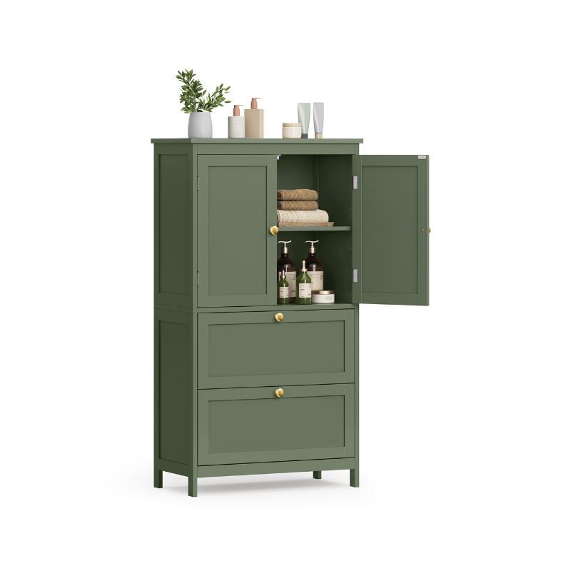 Bathroom Floor Storage Cabinet with 2 Drawers and 2 Doors - Forest Green