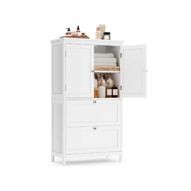 Bathroom Floor Storage Cabinet with 2 Drawers and 2 Doors - White
