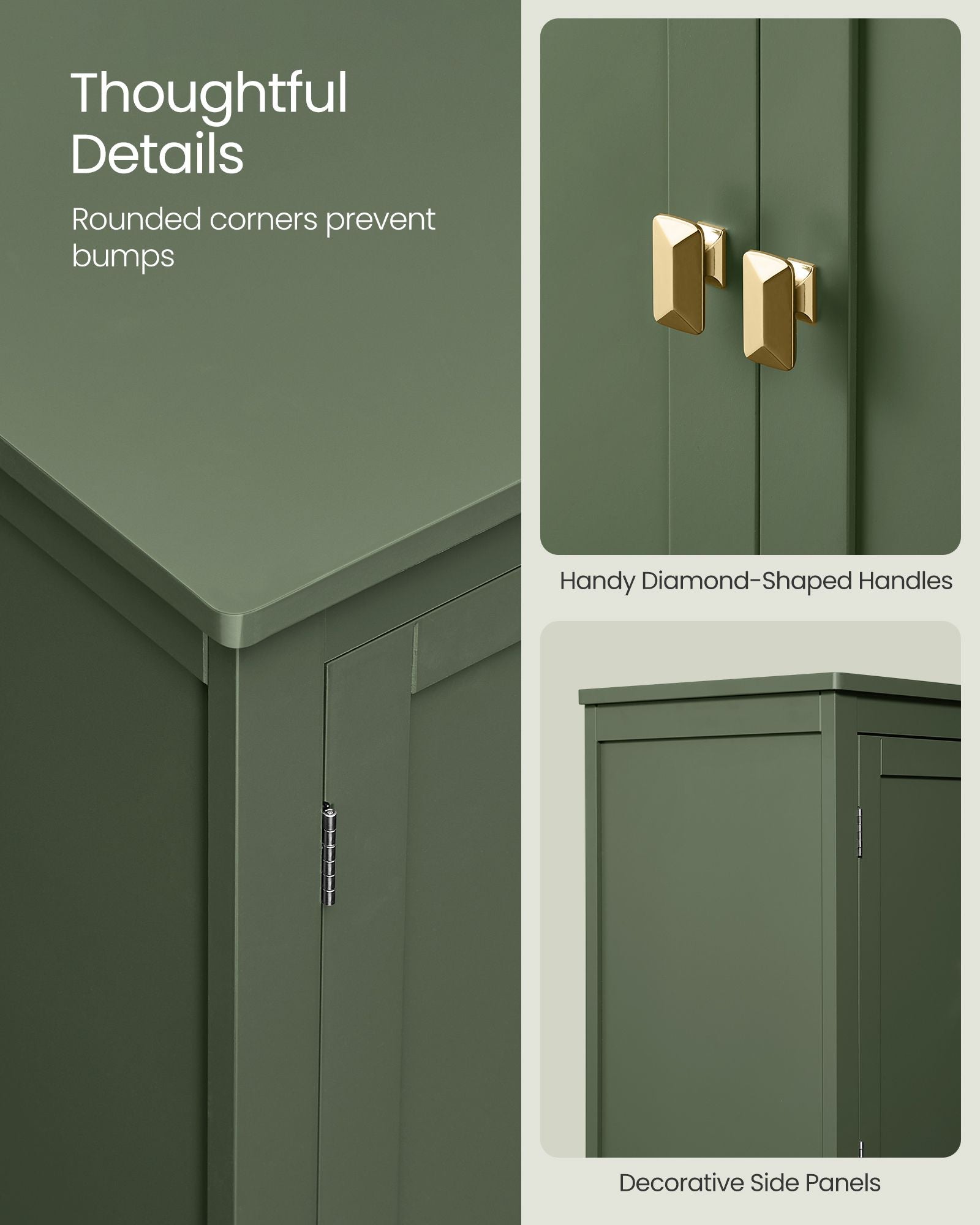 Bathroom Floor Storage Cabinet with 4 Doors - Forest Green