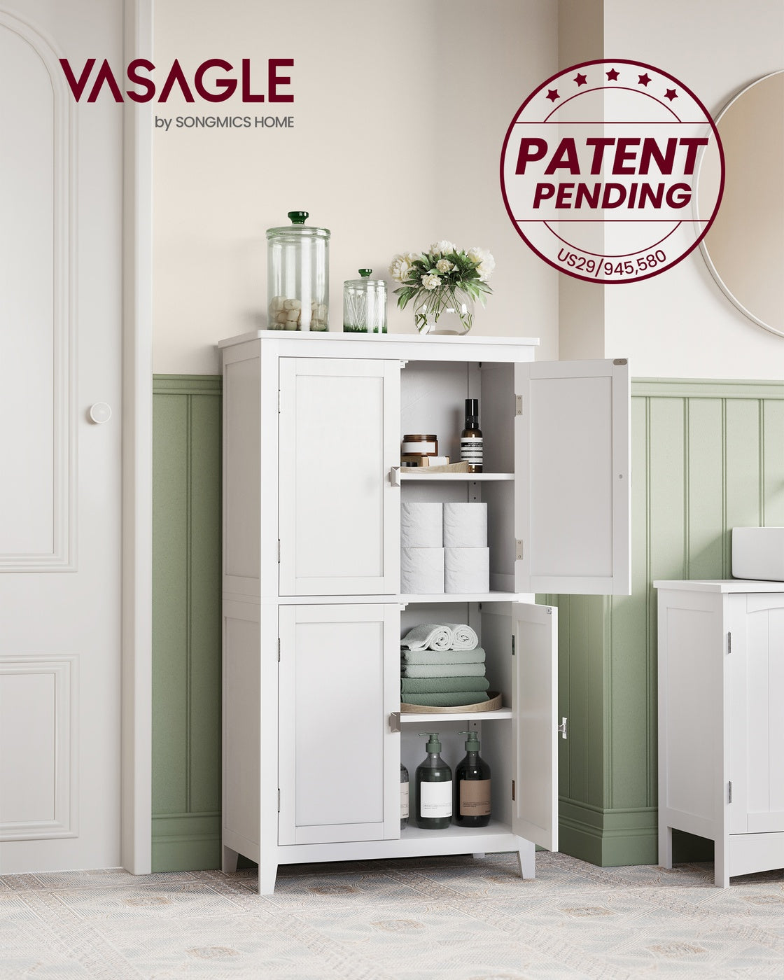 Bathroom Floor Storage Cabinet - 4 Doors