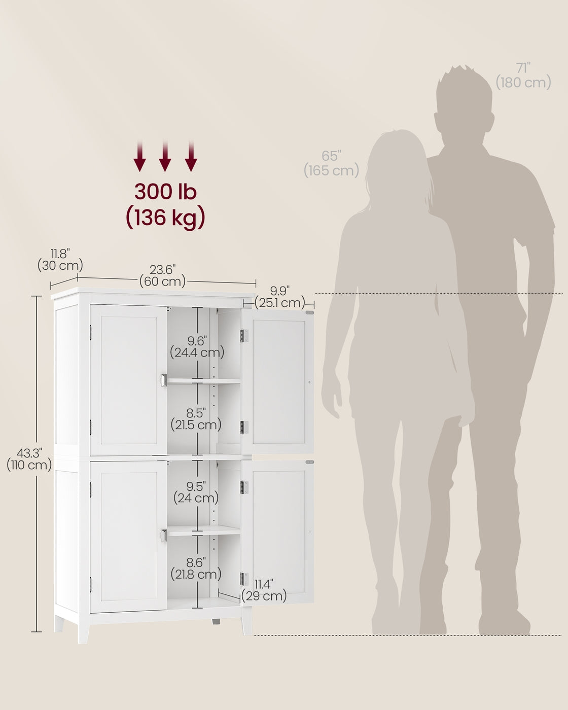 Bathroom Floor Storage Cabinet - 4 Doors