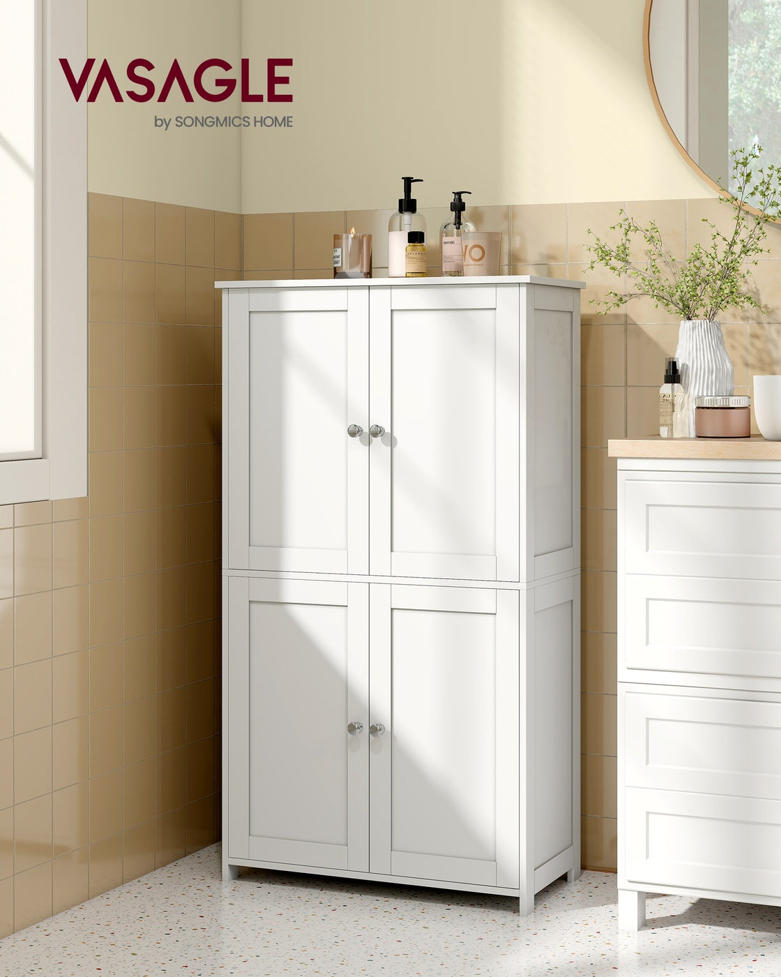 Floor Storage Cabinet - Adjustable Shelves And Doors - 43 Inch