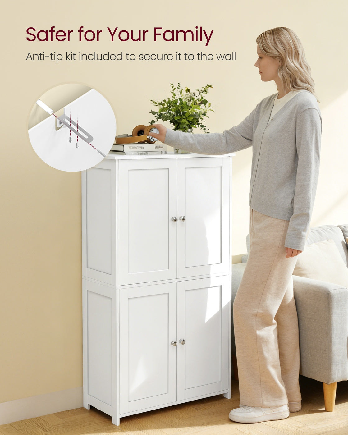Floor Storage Cabinet - Adjustable Shelves And Doors - 43 Inch