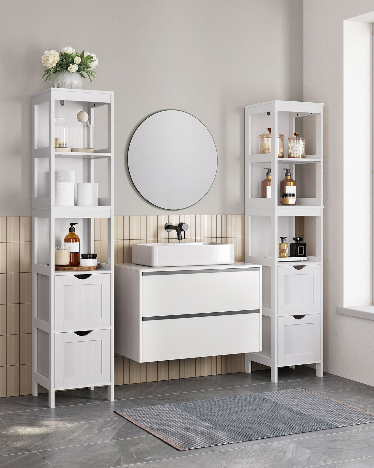 Bathroom Floor Cabinet - 2 Removable Drawers