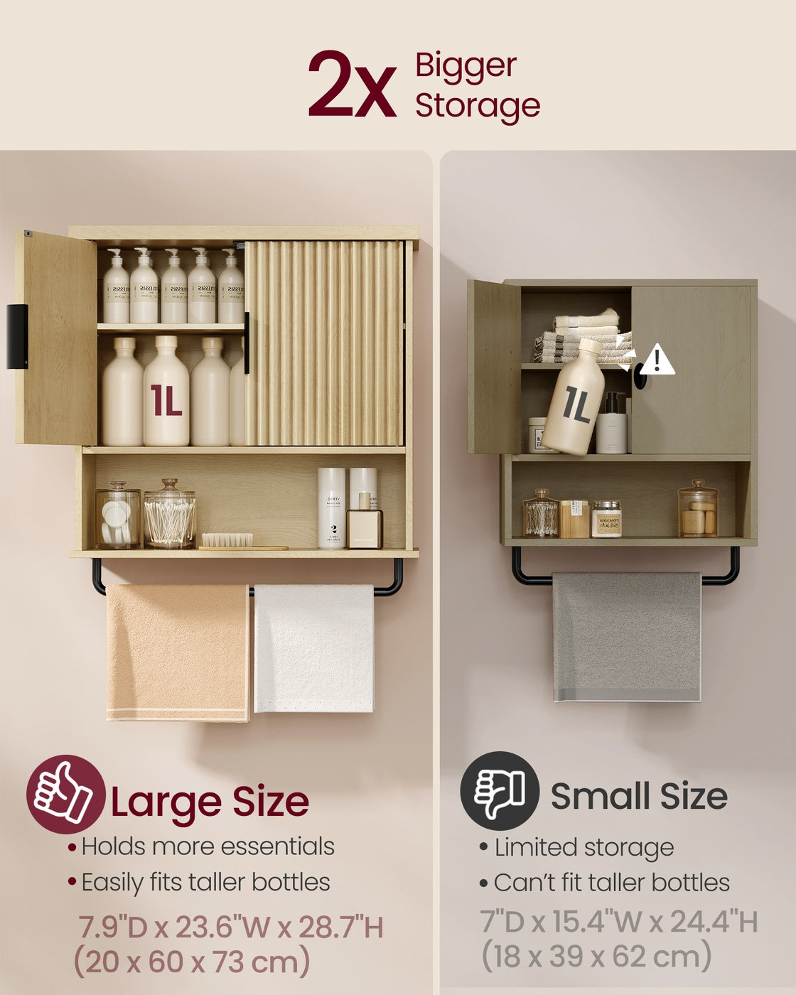 MAXE Collection - Bathroom Cabinet Wall Mounted - Over Toilet Hanging Cabinet - Oak Beige