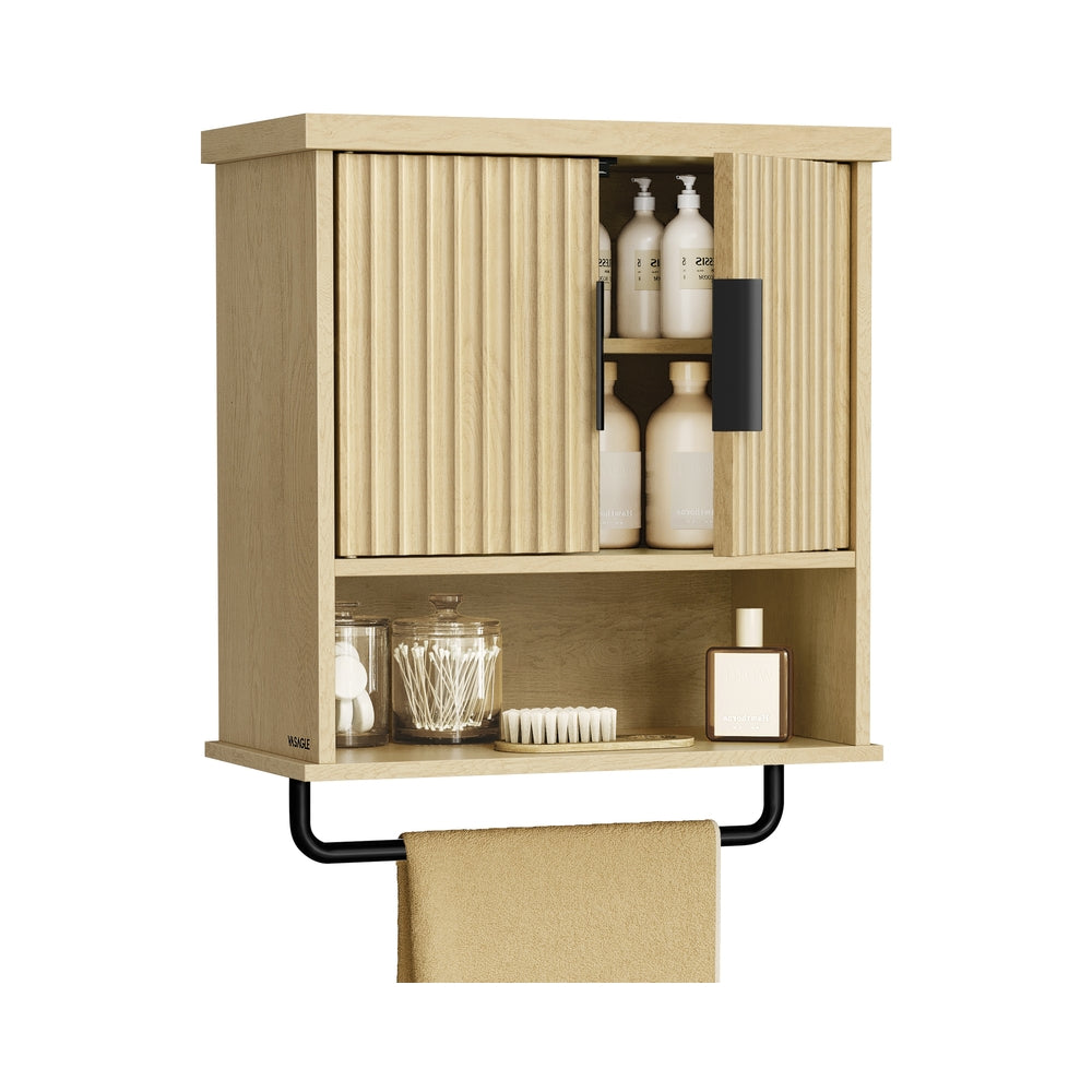 MAXE Collection - Bathroom Cabinet Wall Mounted - Over Toilet Hanging Cabinet - Oak Beige - 7.9"D x 17.7"W x 24"H
