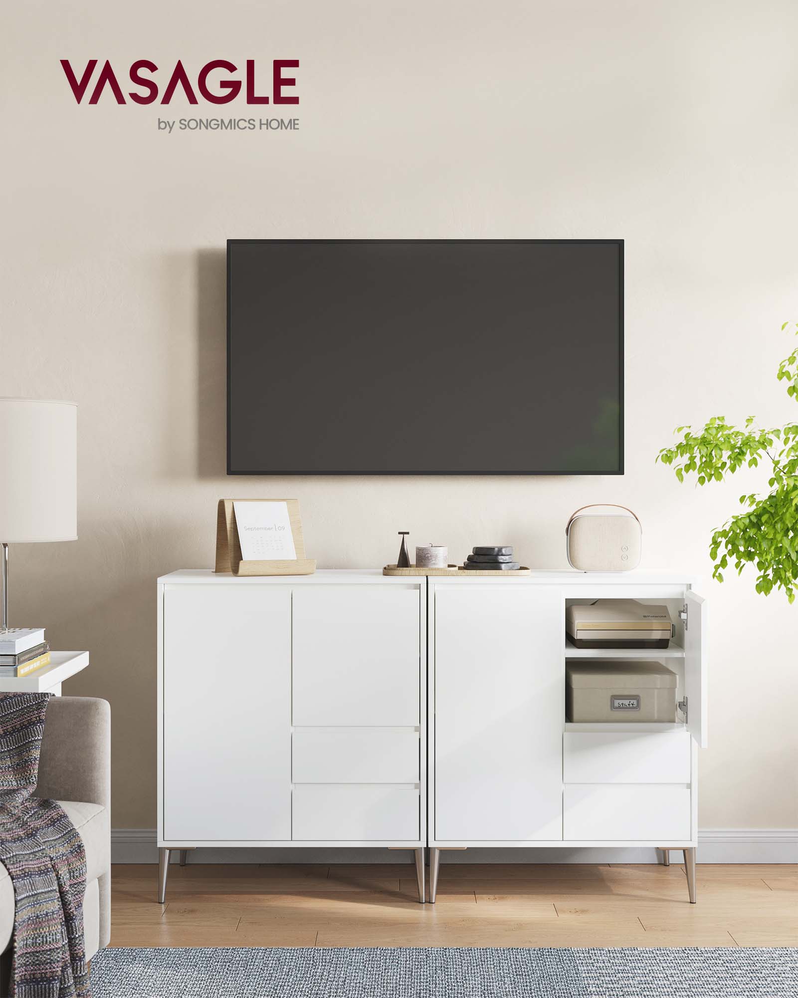 Sideboard - Buffet Cabinet with 2 Drawers - 2 Compartments with Doors and Height Adjustable Shelves