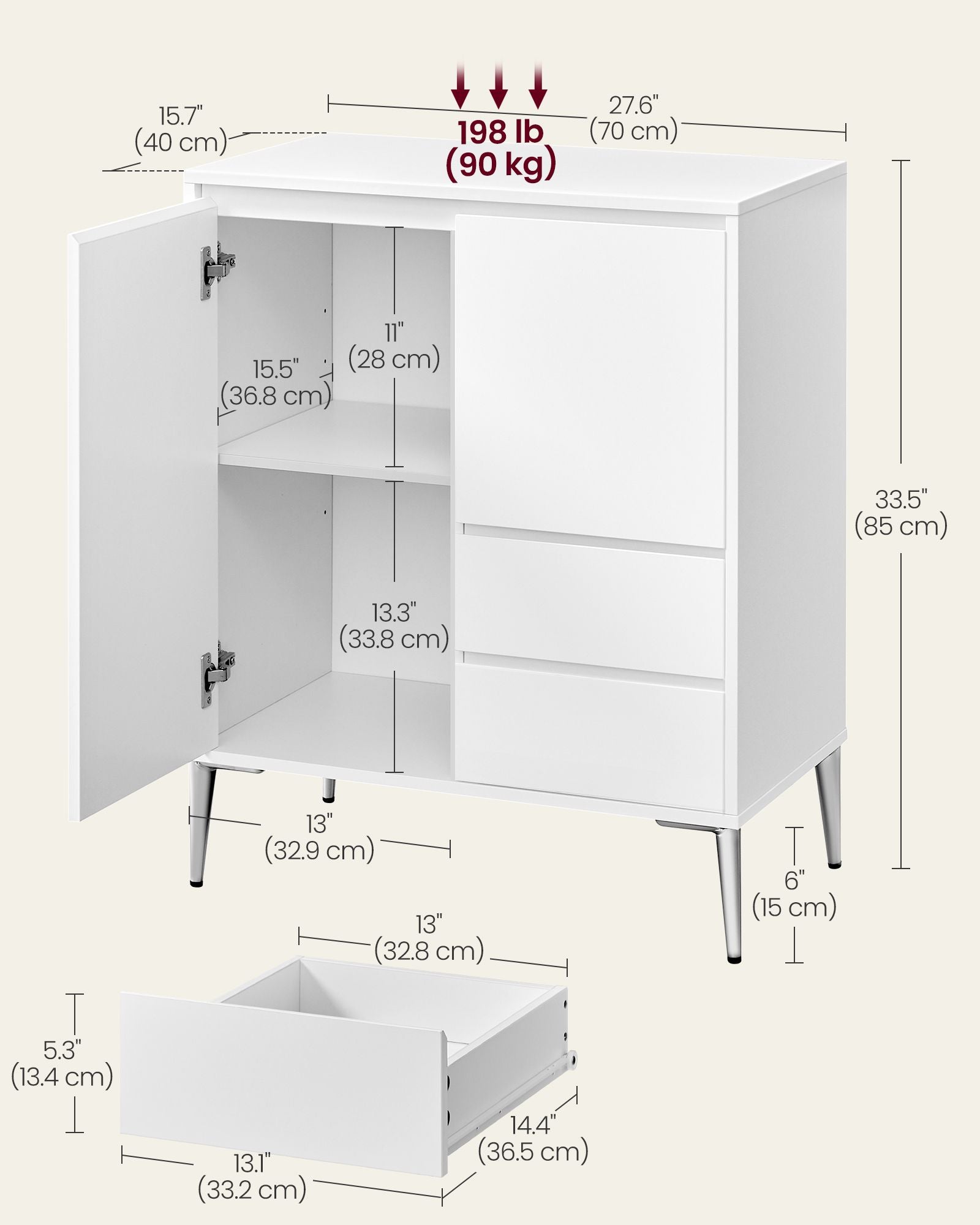 Sideboard - Buffet Cabinet with 2 Drawers - 2 Compartments with Doors and Height Adjustable Shelves