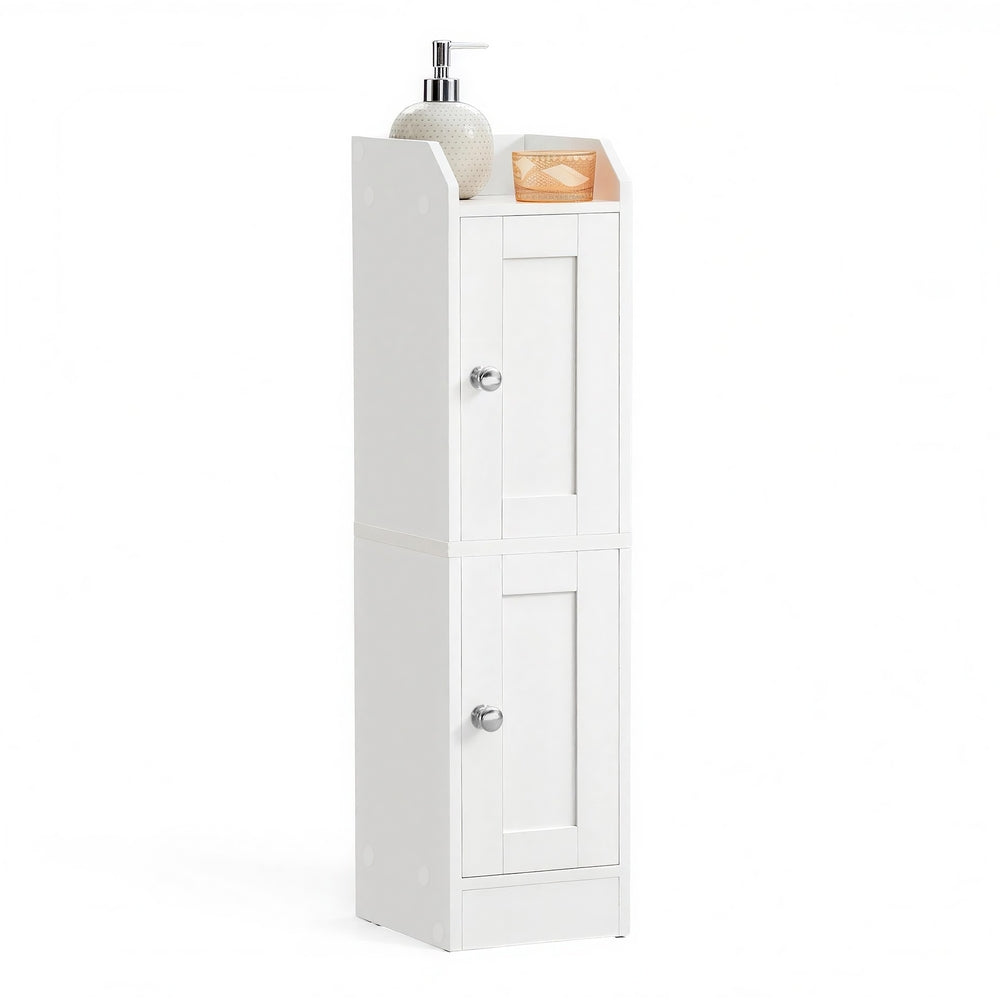 Small Storage Corner Floor Cabinet with Door 7.9 x 7.1 x 31.5 Inches Honey Brown - Cloud White