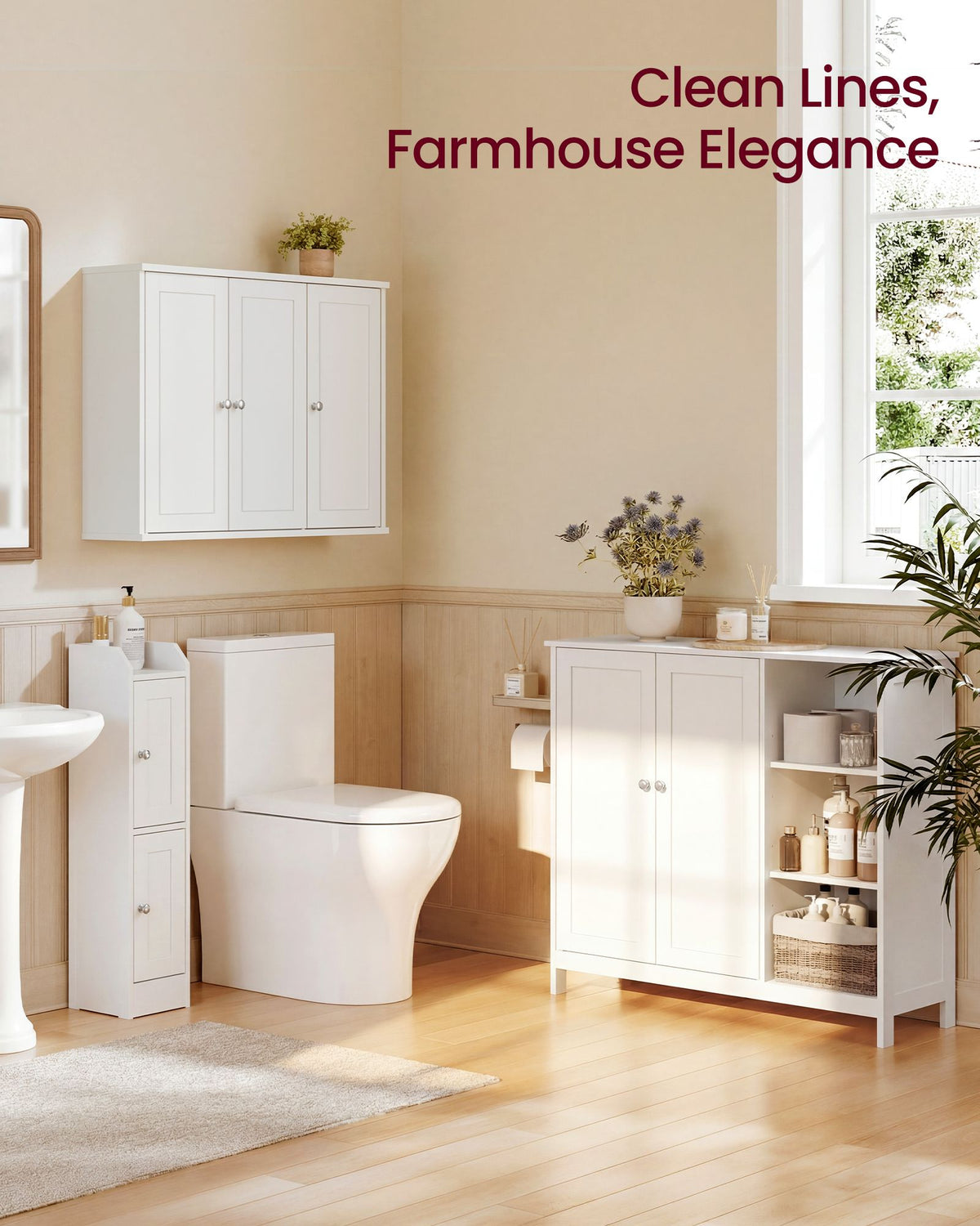 Bathroom Wall Cabinet - Wide 31.5 Inch - 3 Framed Doors - Cloud White