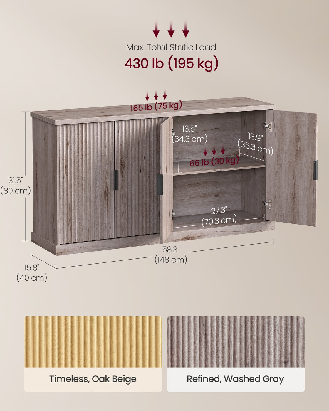 MAXE Collection - Buffet Cabinet - Console Cabinet - Washed Gray