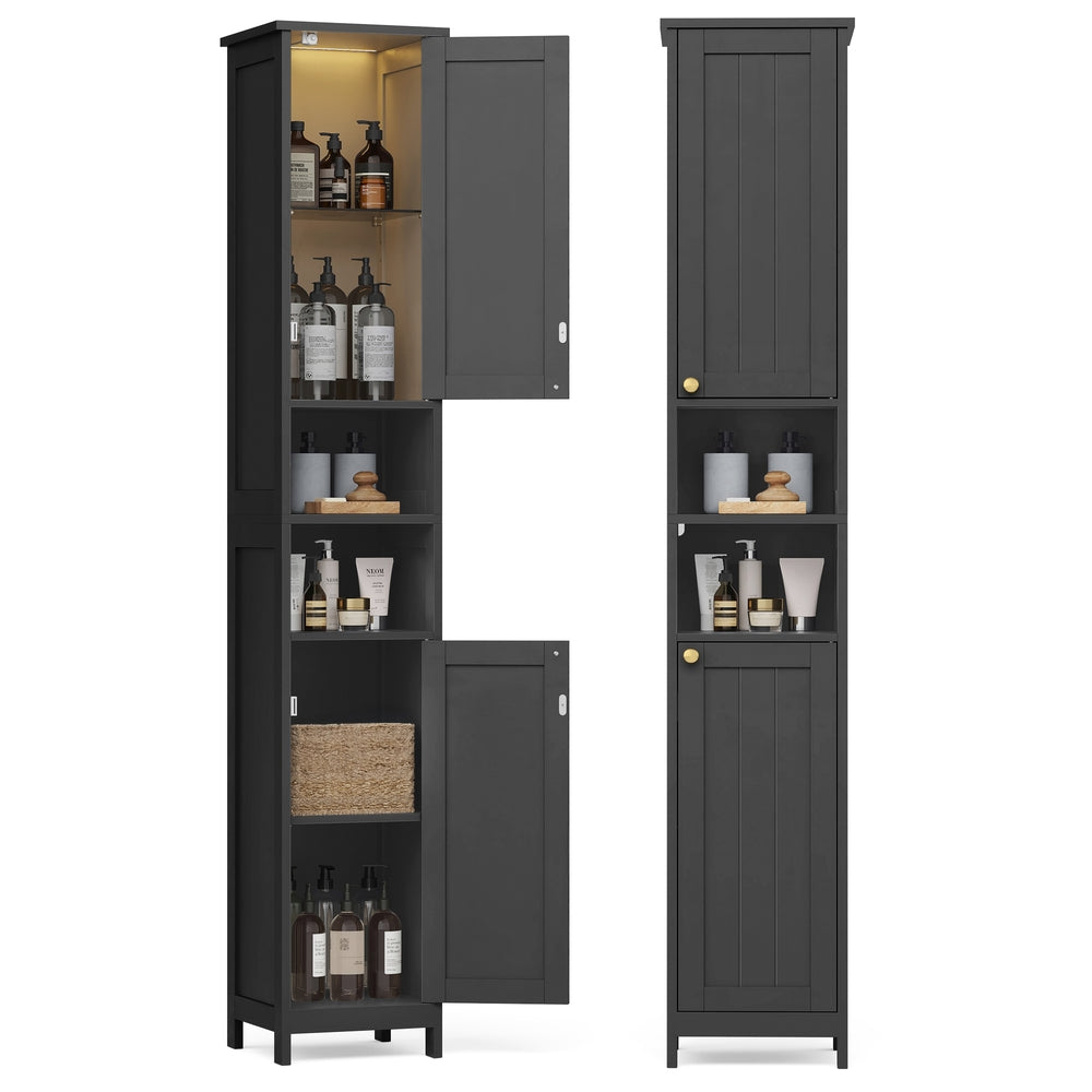 Tall Storage Cabinet with Lights Matte Black