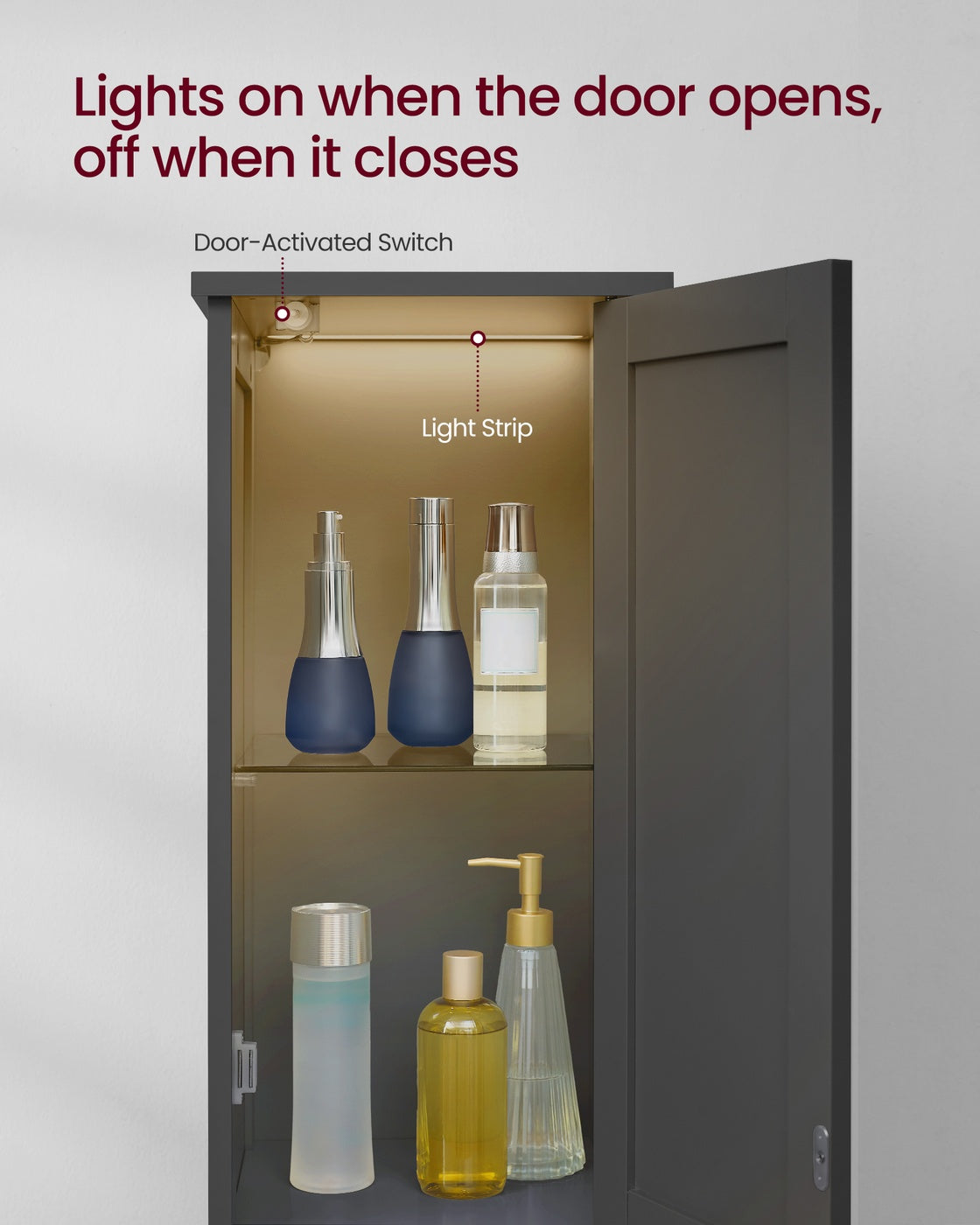 Tall Storage Cabinet with Lights Matte Black