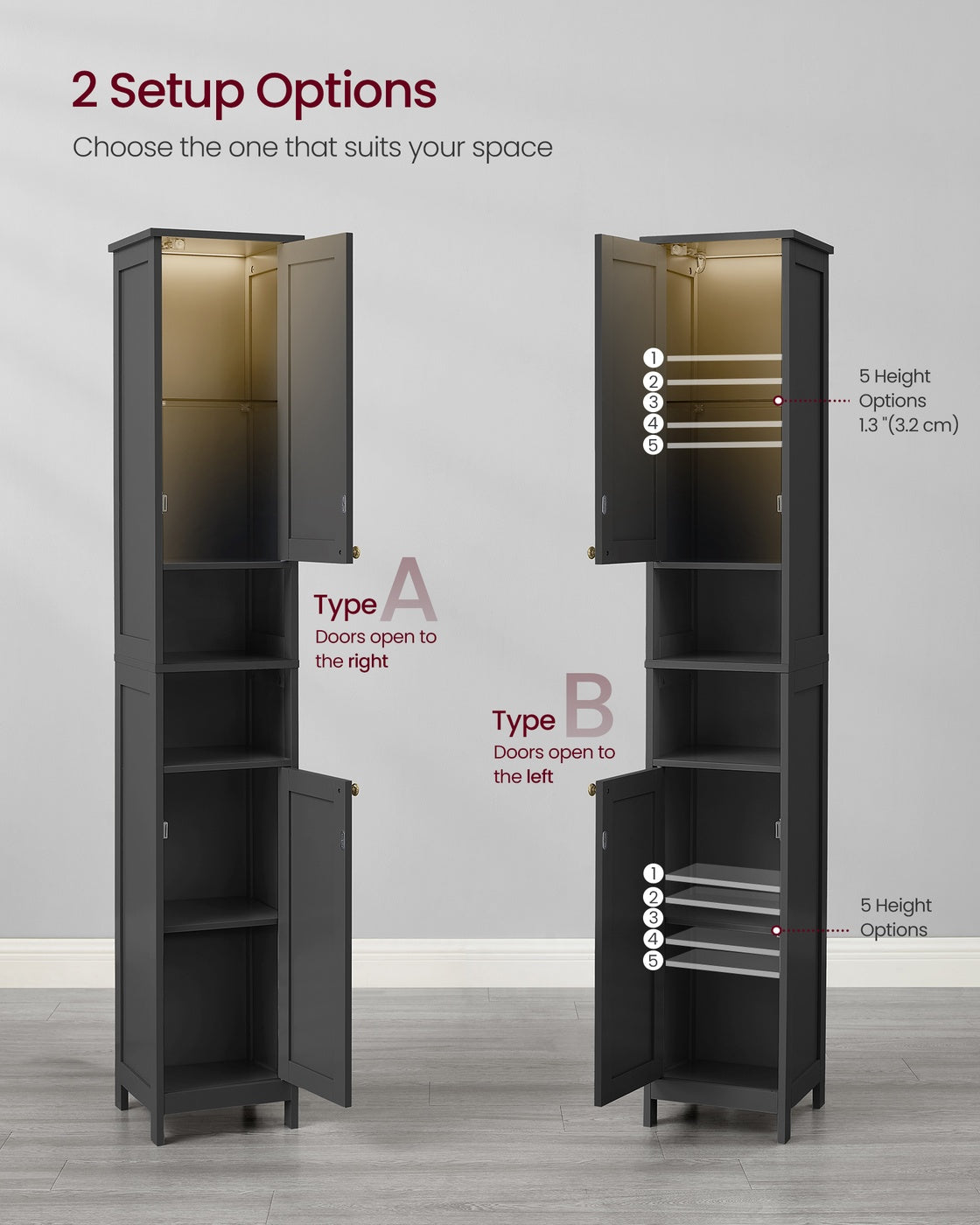 Tall Storage Cabinet with Lights Matte Black