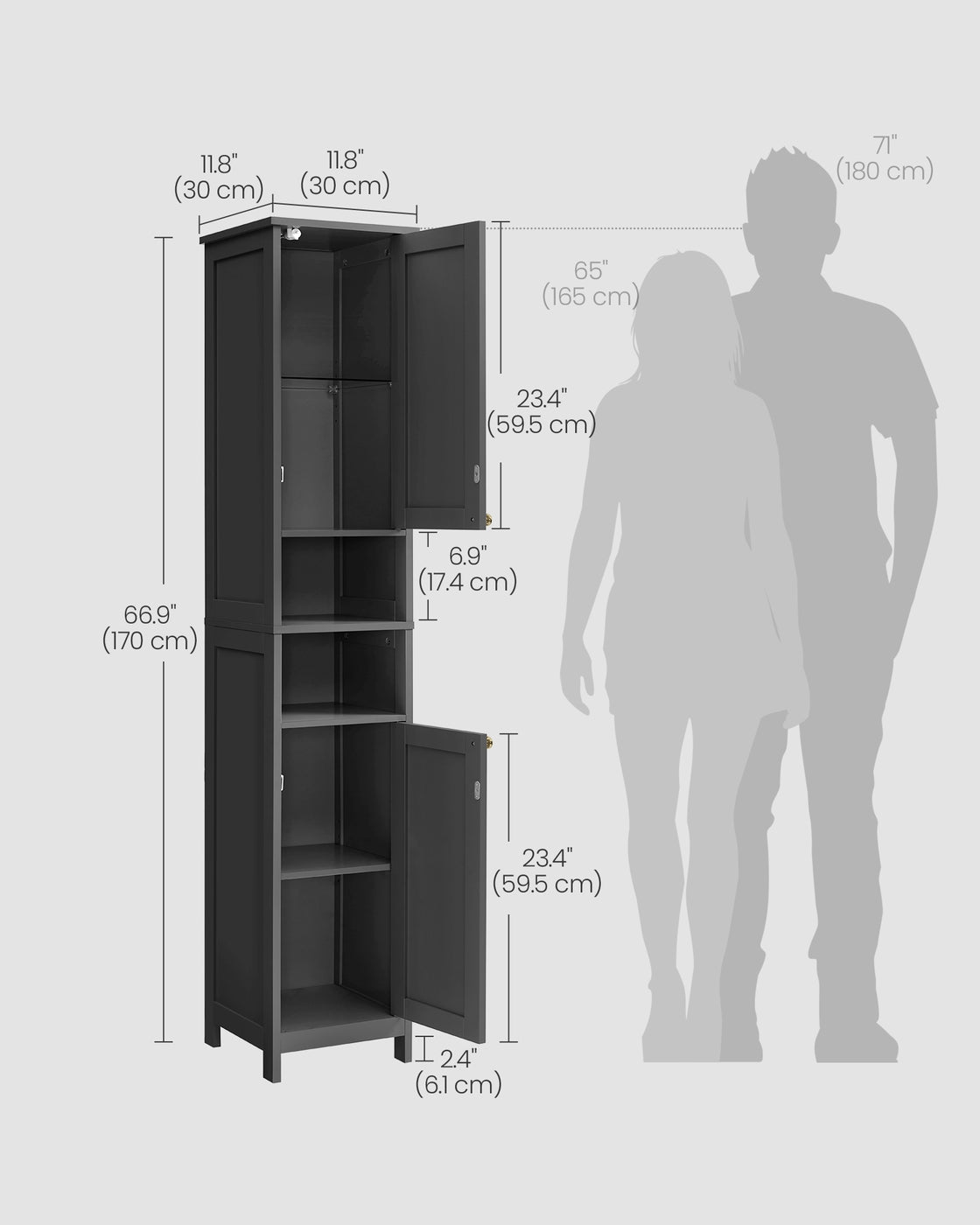 Tall Storage Cabinet with Lights Matte Black