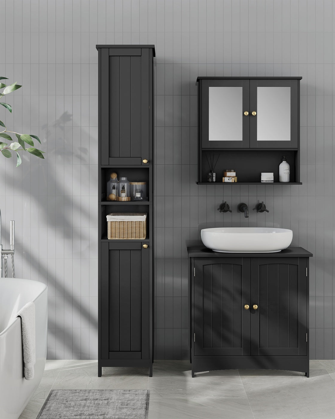 Tall Storage Cabinet with Lights Matte Black