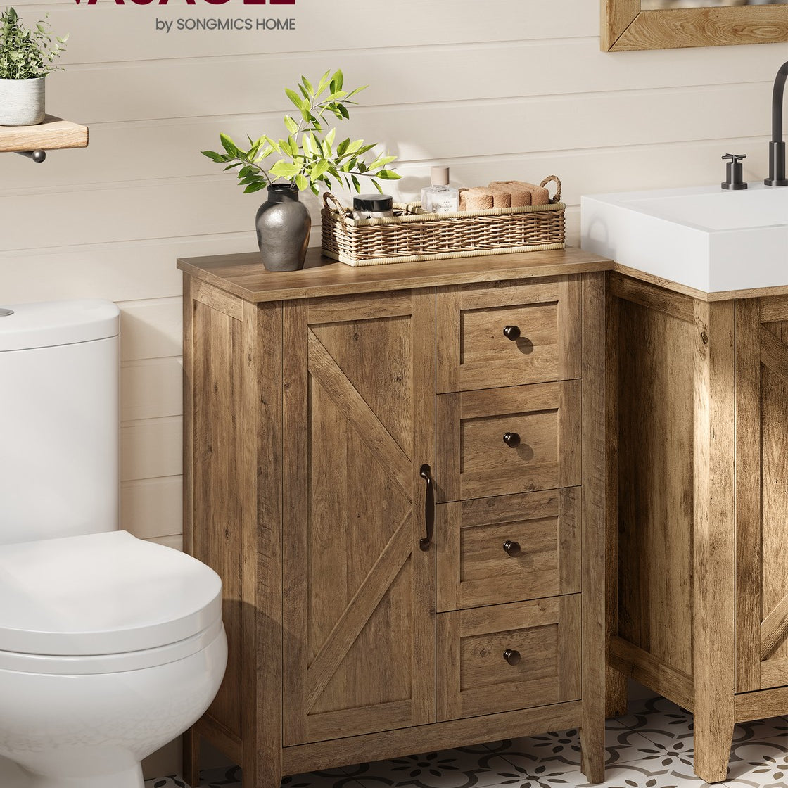 Farmhouse Bathroom Cabinet - 4 Drawers - 31 Inch - Floor Storage