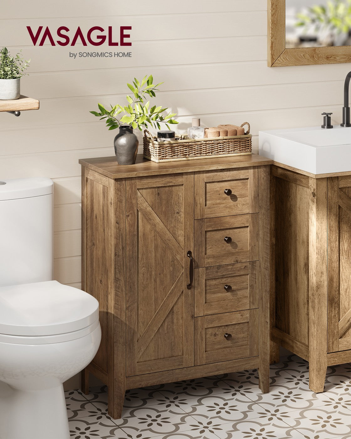 Farmhouse Bathroom Cabinet - 4 Drawers - 31 Inch - Floor Storage