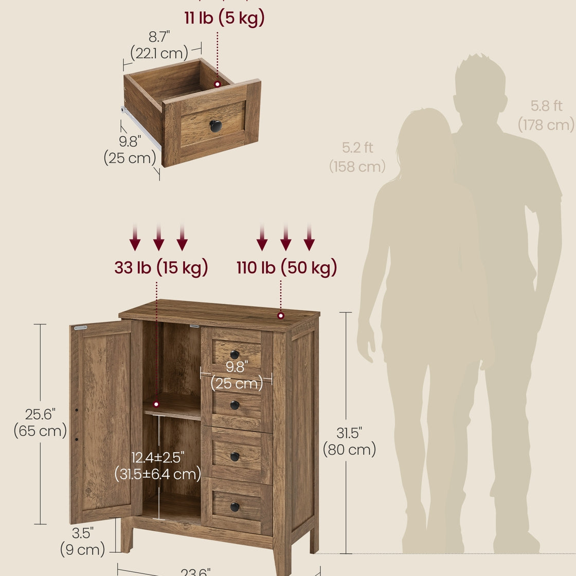 Farmhouse Bathroom Cabinet - 4 Drawers - 31 Inch - Floor Storage