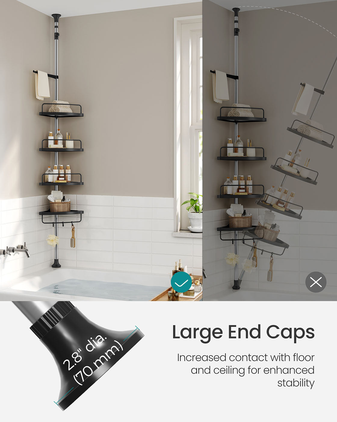 Corner Shower Caddy Tension Pole - 35.8 to 118.1 Inches