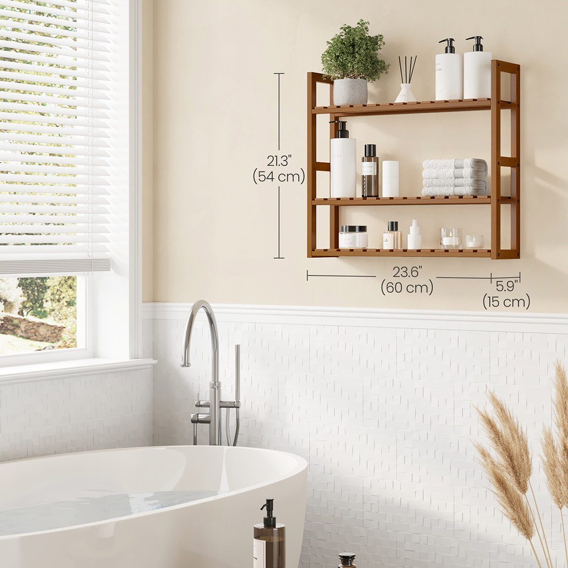 3-Tier Bamboo Bathroom Shelf - 24 Inch - Slim Storage Rack