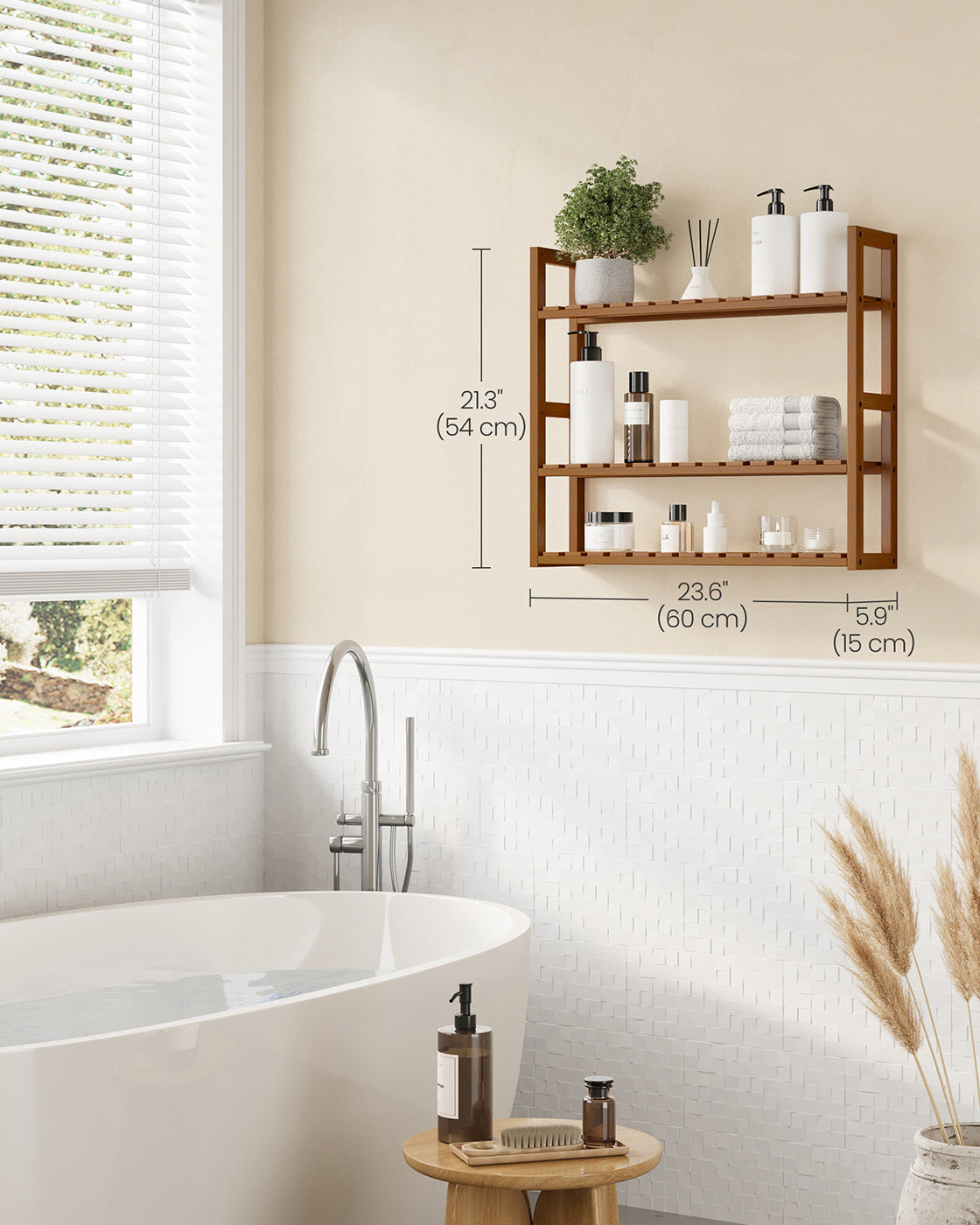 3-Tier Bamboo Bathroom Shelf - 24 Inch - Slim Storage Rack