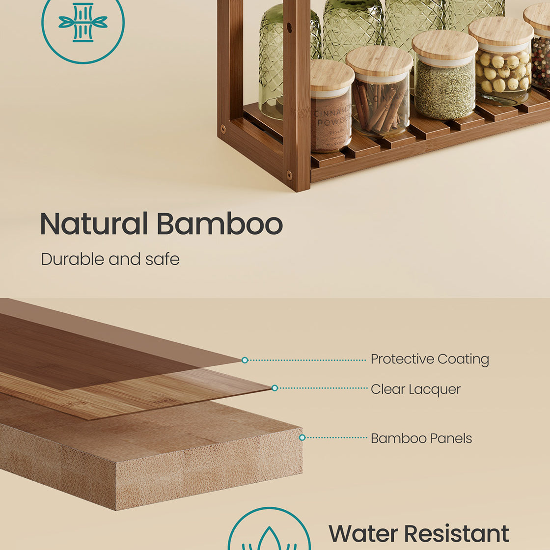 3-Tier Bamboo Bathroom Shelf - 24 Inch - Slim Storage Rack