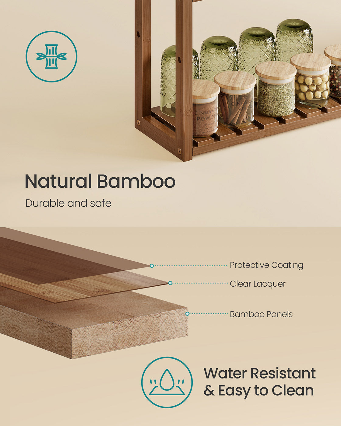 3-Tier Bamboo Bathroom Shelf - 24 Inch - Slim Storage Rack
