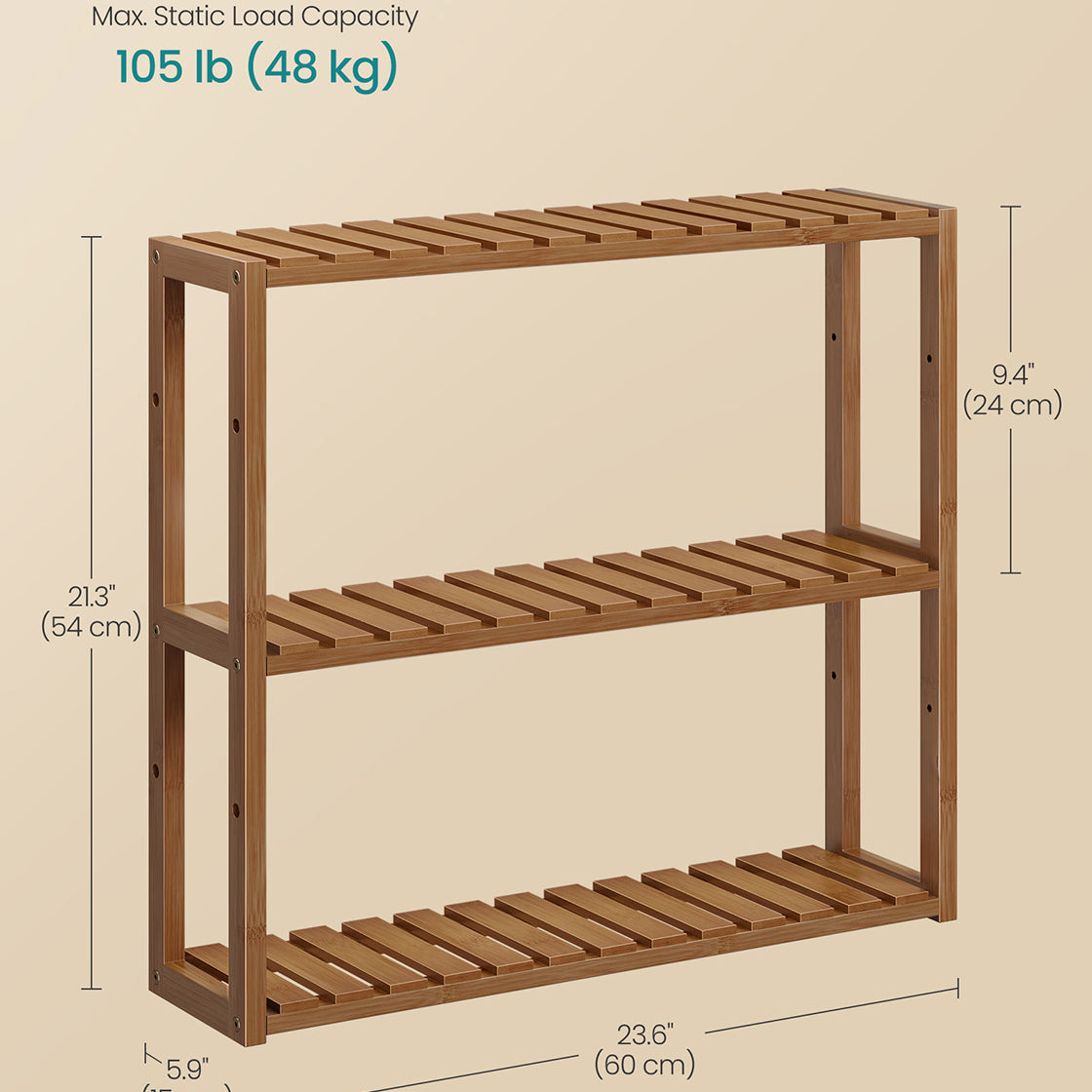 3-Tier Bamboo Bathroom Shelf - 24 Inch - Slim Storage Rack
