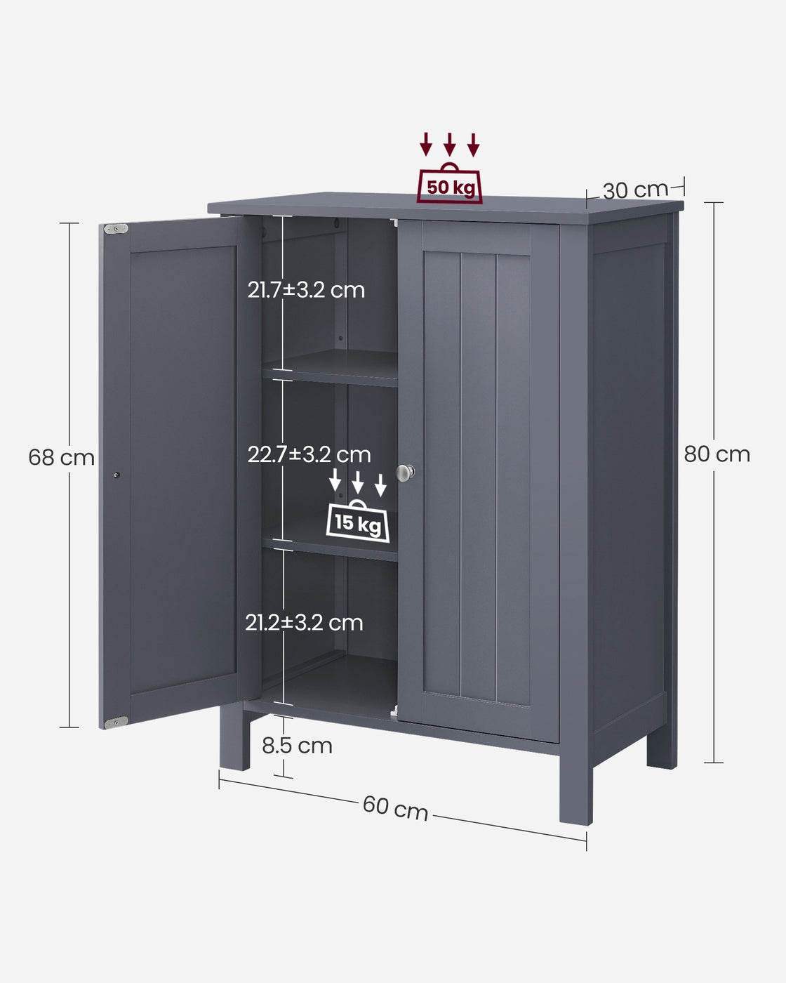 Bathroom Storage Cabinet - 2 Adjustable Shelves - Double Door