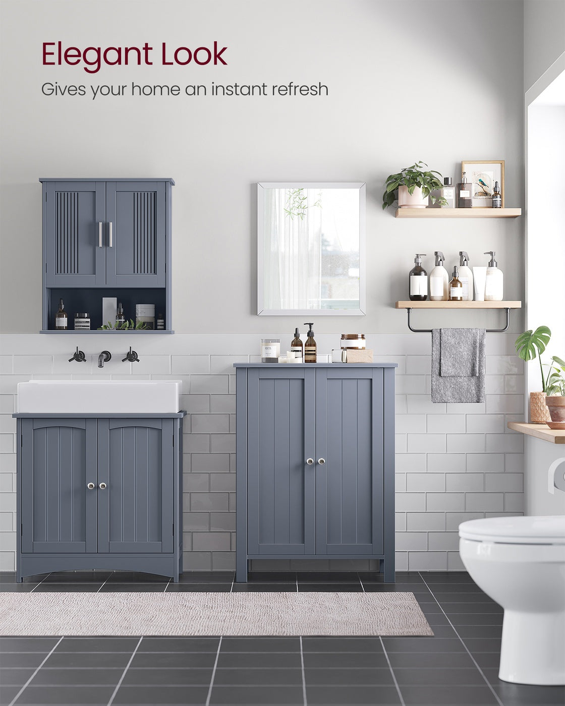 Bathroom Storage Cabinet - 2 Adjustable Shelves - Double Door