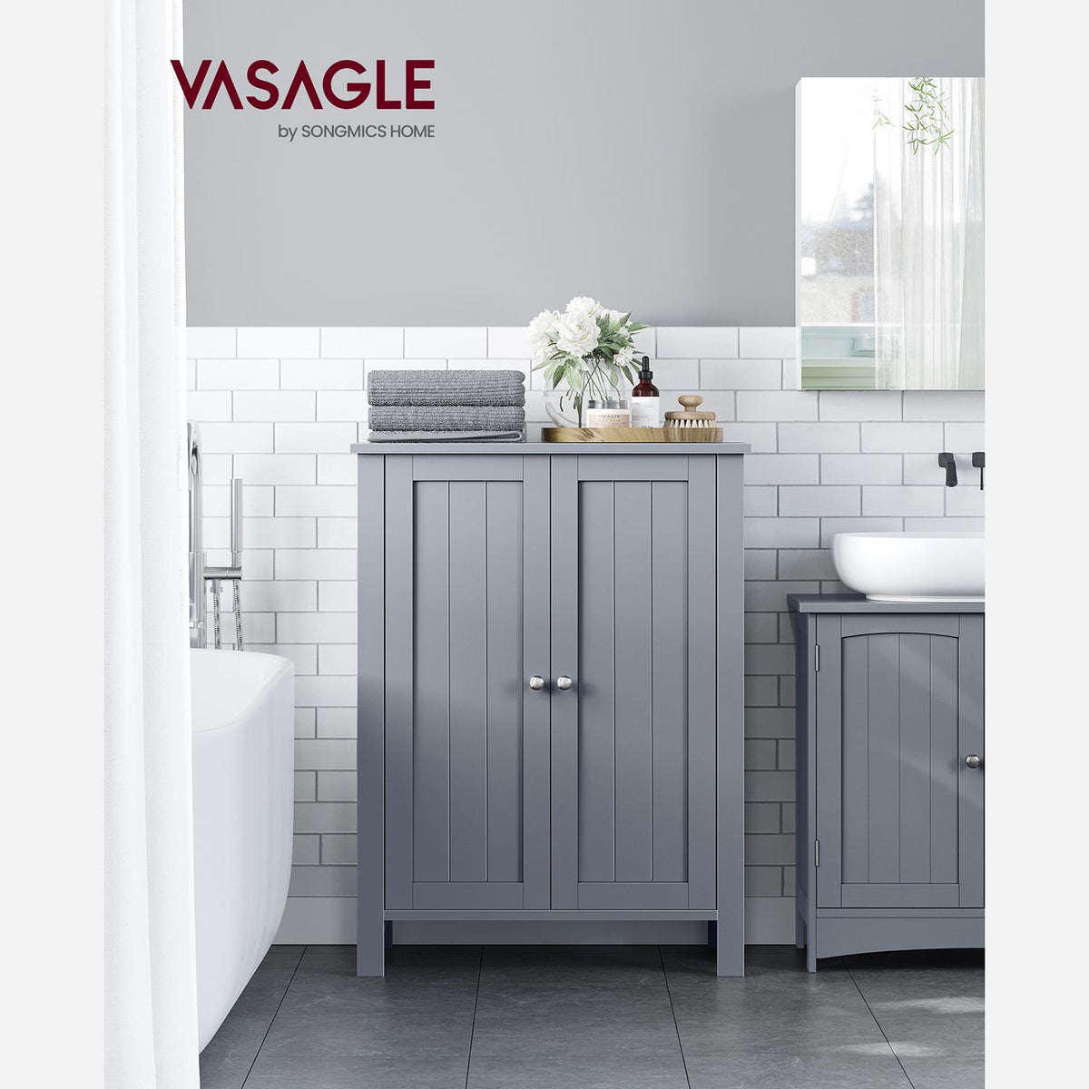 Bathroom Storage Cabinet - 2 Adjustable Shelves - Double Door