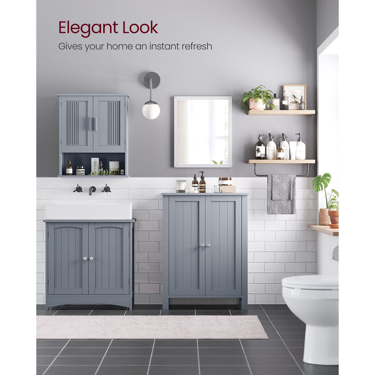 Bathroom Storage Cabinet - 2 Adjustable Shelves - Double Door