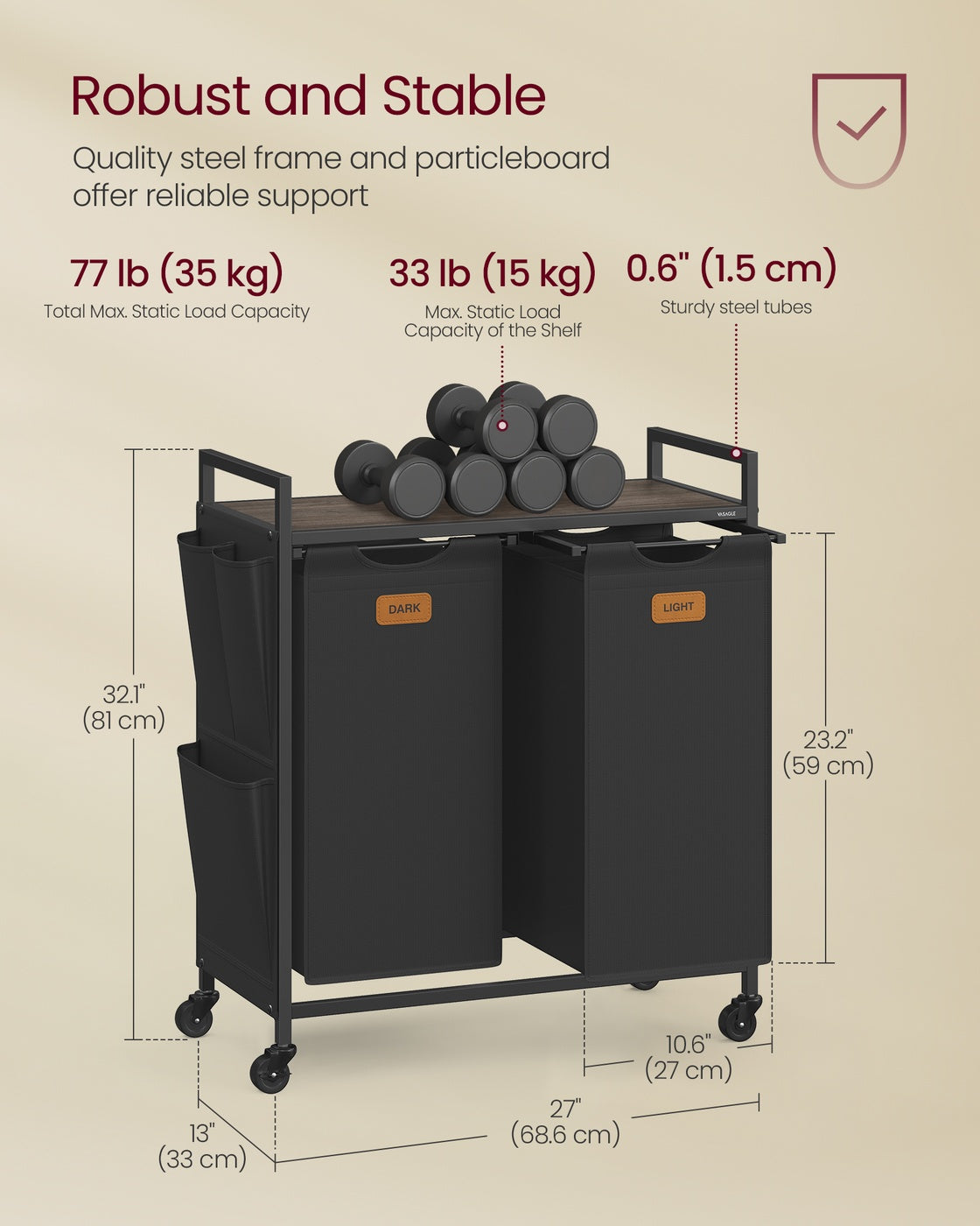 Rolling Laundry Hamper with Shelves and Compartments