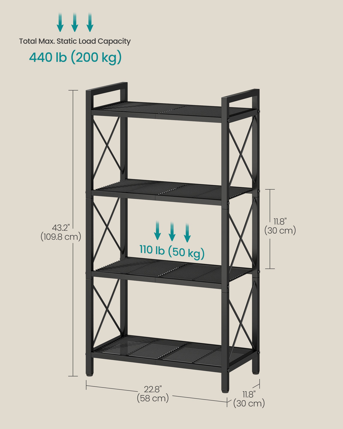 Metal Storage Shelving Unit - 5-Tier - X Side Frames - 550 lb Capacity