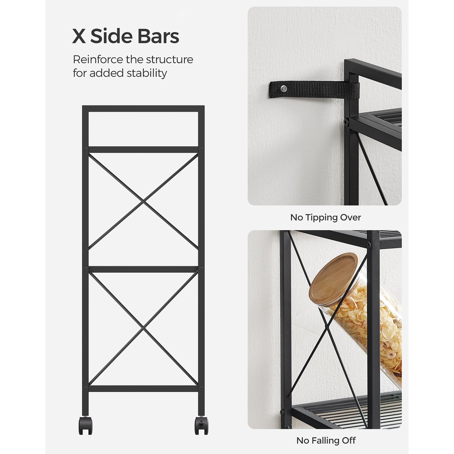3-Tier Metal Storage Rack - Wheels - Mesh Shelves - 32 Inch Wide