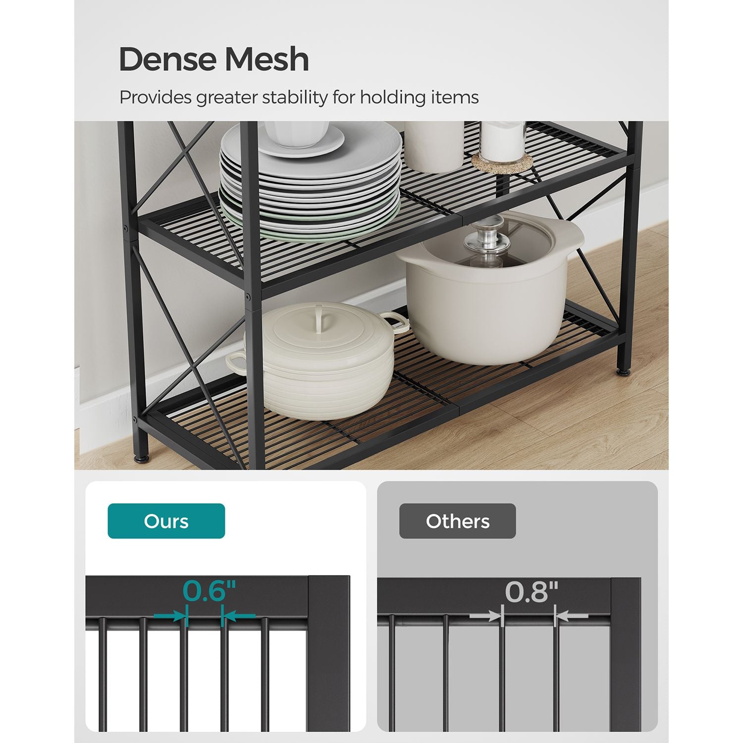 3-Tier Metal Storage Rack - Wheels - Mesh Shelves - 32 Inch Wide
