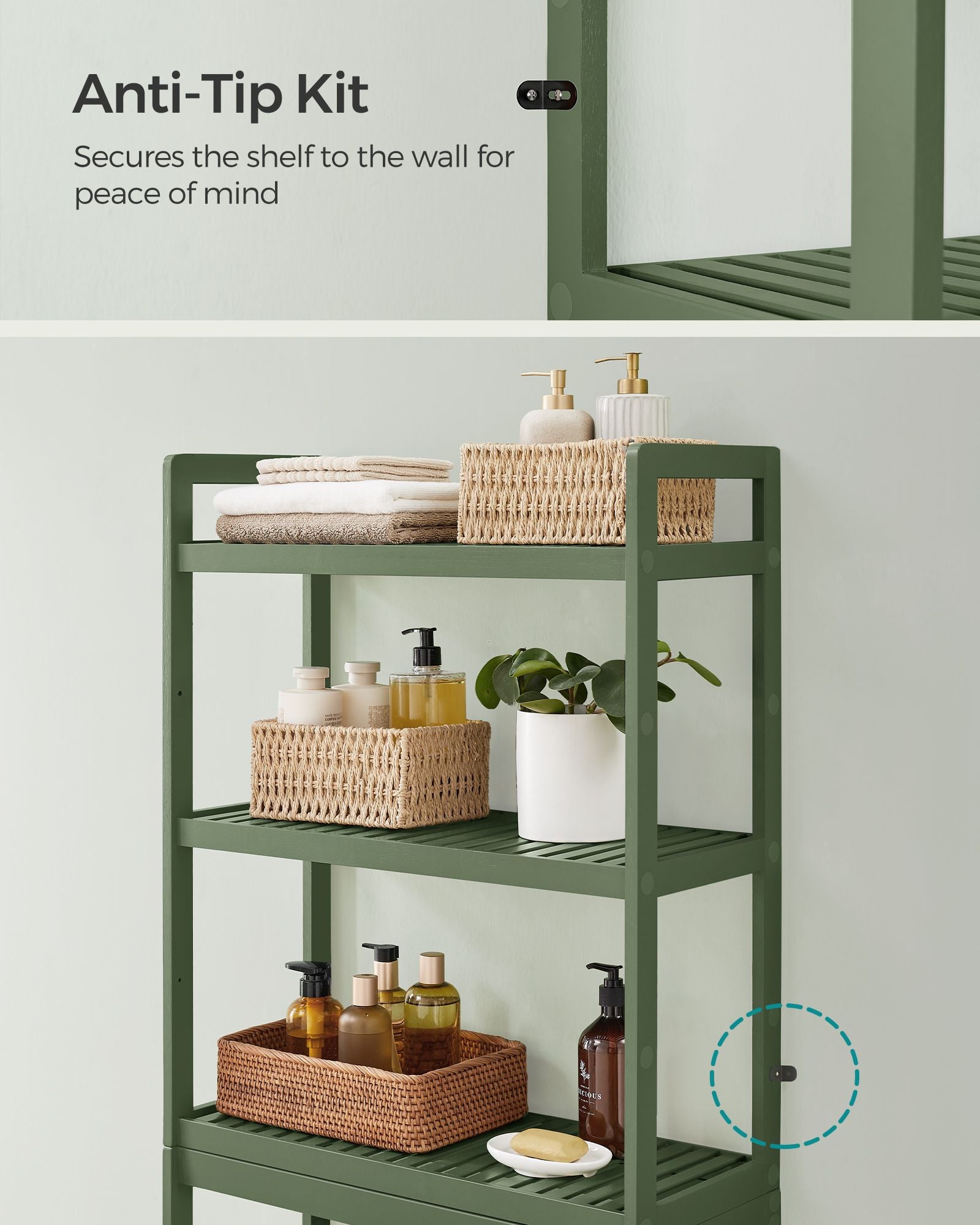 3-Tier Bamboo Bathroom Organizer Green - Forest Green